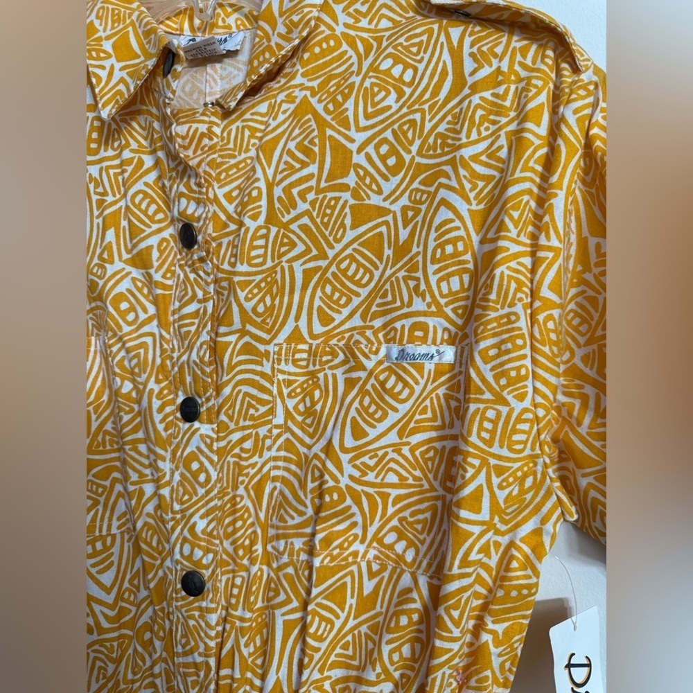 NWT Dreams Vintage 80s Cotton Romper Yellow Abstract Print Size Large L - Picture 4 of 6
